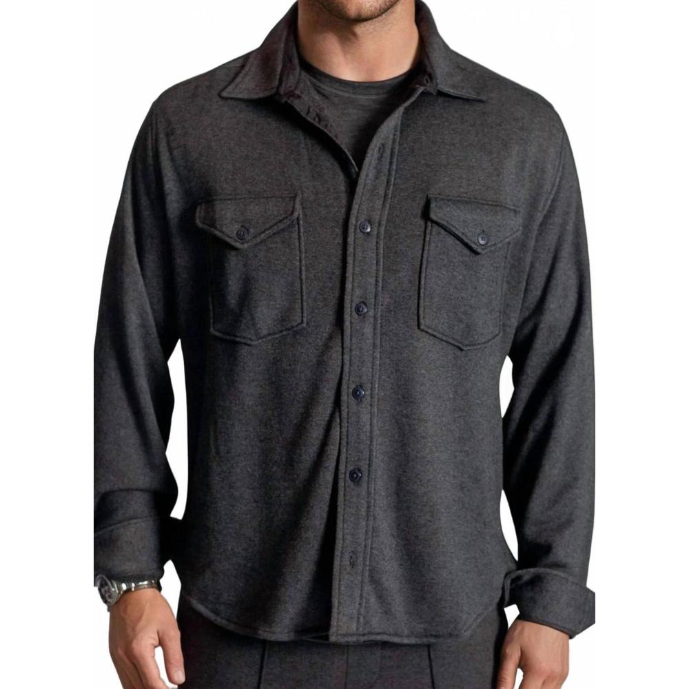 NEW BUKI soft knit cpo overshirt in charcoal grey